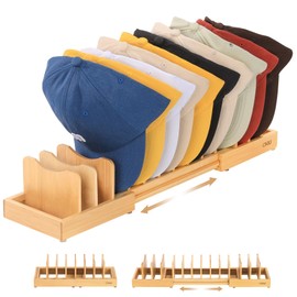 Expandable Hat Stand for Baseball Caps, Bamboo Hat Organizer for 7 to 13 Baseball Caps, Hat Holder for Closet, Bedroom, Dresser, and Shoe Cabinets.