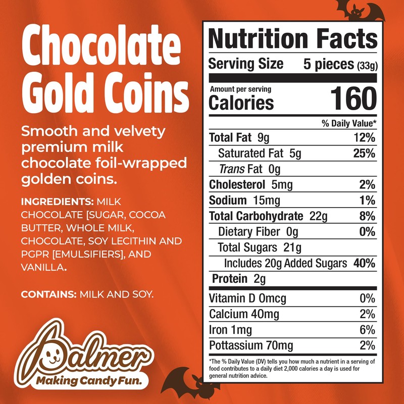 R.M. Palmer Small Mesh Bag Premium Milk Chocolate Coins, Gold