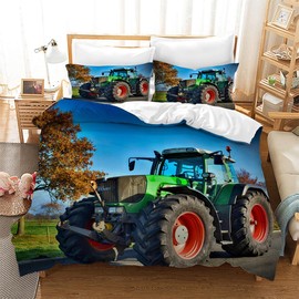 Leleyouzer Tractor Print Bed Linen Set, 3D Tractor Pattern Printed Duvet Cover for Children Boys, Soft and Comfortable Microfibre, 3-Piece Set with Zip Closure (Tractor 4, 135 x 200 cm)