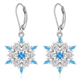 Snowflake Earrings for Women Sterling Silver Christmas Earrings Blue Snowflake Drop Dangle Earring Winter Crystal Jewelry Christmas Holiday Gift