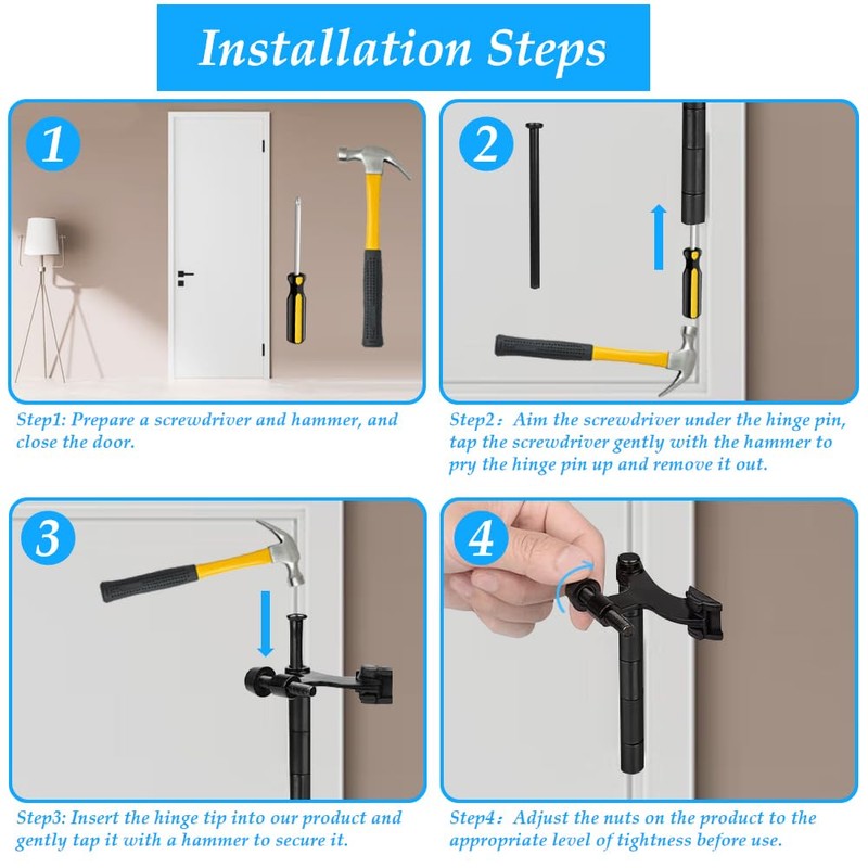 OBTANIM 4 Pack Hinge Pin Door Stopper Heavy Duty Metal