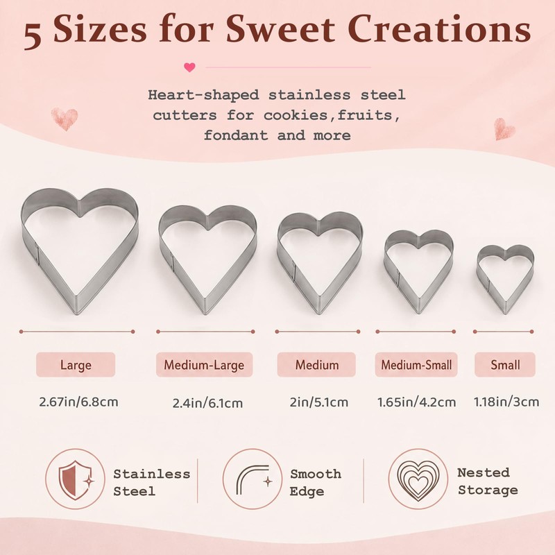 10-Piece Stainless Steel Heart Cookie Cutter Set for Baking, Holiday