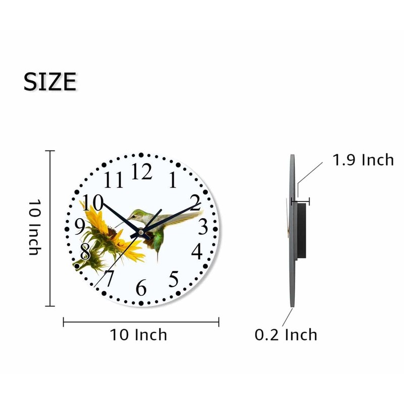 KEEPSUPER Clock Hummingbird Wall Clock 10 Inch Silent Non-Ticking Clocks