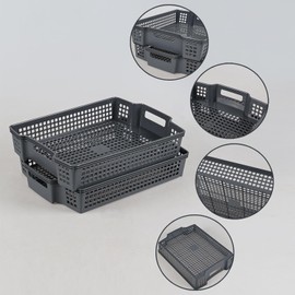 Leendines 6 Packs Stackable Organizer Storage Basket Trays, Plastic Office Shallow Peper Trays, Grey