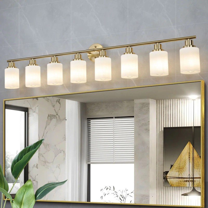 8 Light Modern Vanity Wall Sconce 52\" Golden Finish with