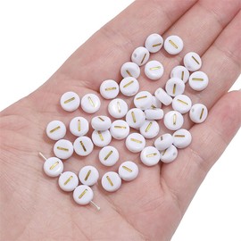Bxwoum 100PCS 4x7mm White Round Acrylic with Gold Alphabet Letter I Beads for Jewelry Making Bracelets Necklaces Key Chains (I-100PCS)