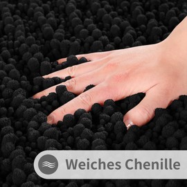 Yimobra Chenille Non-Slip Bath Mat, Soft Bath Mat, Machine Washable, Microfibre Absorbent Bath Mat, for Shower and Bathroom, 51 x 81 cm, Black