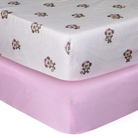 Cuddles & Cribs 2 Pack GOTS Certified Organic Cotton Fitted Crib Sheet – Monkey Pink