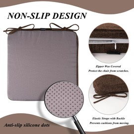 FlyGulls Square Chair Cushions with Ties 2" Thick Seat Cushions for Dining Room Chairs Non Slip Chair Pads for Dining Chairs Set of 4 with Machine Washable Cover 16" x 16" Brown