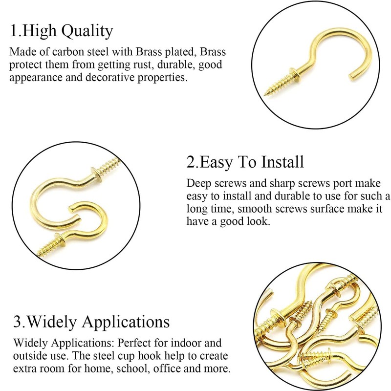 JSUOEO Ceiling Hook Cup, Pack of 130 Hooks Screw Hooks