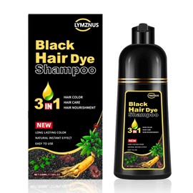 lymznus Champú Tinte Herbal Negro 3 En 1 Para Canas, Champú De Color Instantáneo Para Mujeres Y Hombres, Champú Negro Para Una Cobertura Total De...  