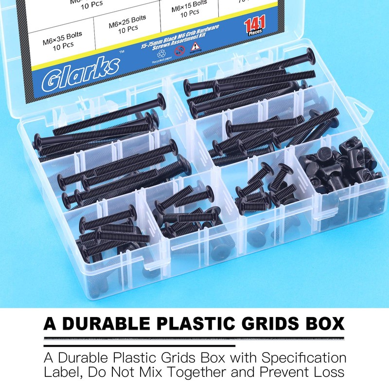 Glarks 141Pcs Baby Bed Crib Screws Hardware Replacement Kit, M6x15/