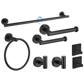 8 Piezas Juego de Accesorios de Baño, 1Toallero Baño  2Portarrollos para Papel 1 toallero de anill 4 Ganchos, 304 Acero Inoxidable, Adecuado para