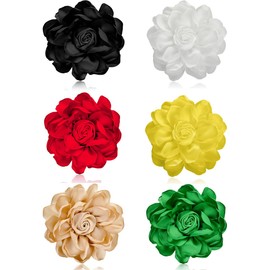 Tornito 6Pcs Rose Brooch and Pin Fabric Flower Lapel Pin Hair Clip Hat Pin Wedding Party Dance Banquet Dress Clothes Accessories for Women Yellow White Red Black Blue Green Pink Khaki Tone 10cm 13cm