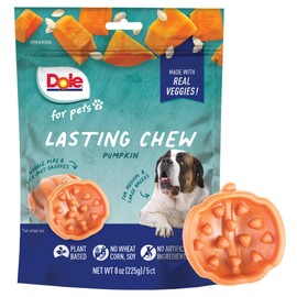 Dole for Pets Freshly Fetched Lasting Chew, Pumpkin Flavor Dog Treats, 8oz, 5ct | Flavored with Real Veggies, No Wheat, Corn, Soy, Artificial Flavors, Colors, Preservatives, or Animal Products