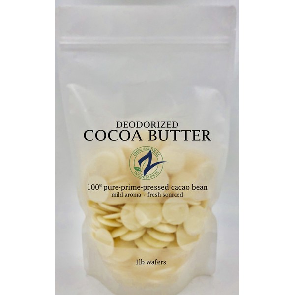 RAW Cocoa Butter-Deodorized_Food Grade | 100% Pure-Prime-Pressed | DIY Lotions, Stretch Marks, Lips. (16 Ounce Deodorized Wafers)