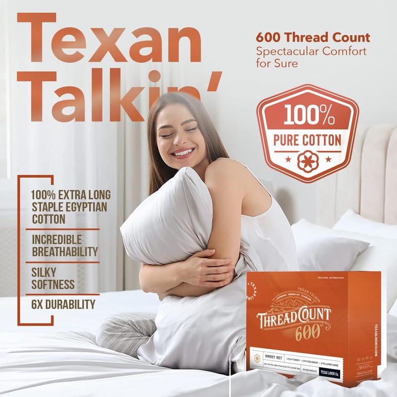 TEXAS LINEN CO. Luxury Egyptian Cotton King Size Sheet Set