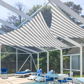 E&K Sunrise 19' x 28' x 34' Sun Shade Sail Right Triangle Canopy Shade Cover UV Block for Patio Backyard Garden Outdoor (Gray White Strip)