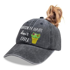 Tacoesha Gardening Gifts for Women Mom, Garden Hair Don’t Care Ponytail Hat, Adjustable Washed Cotton Embroidered Garden Accessories Baseball Cap, Gifts for Birthday