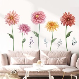 decalmile Large Dahlia Flower Wall Decals Gifts for Mom Pink Blossom Floral Wall Stickers Bedroom Living Room Office Wall Decor