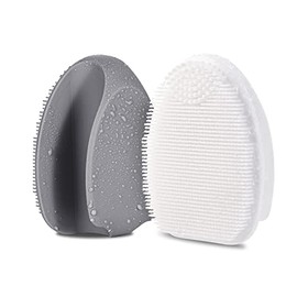 Cepillo de limpieza facial de silicona, cepillo de limpieza facial suave para exfoliación y masaje para todo tipo de piel (gris + blanco)