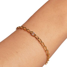 PDPaola Letter Bracelet Link Bracelet Letter Gold (19, S), Sterling Silver, Cubic Zirconia