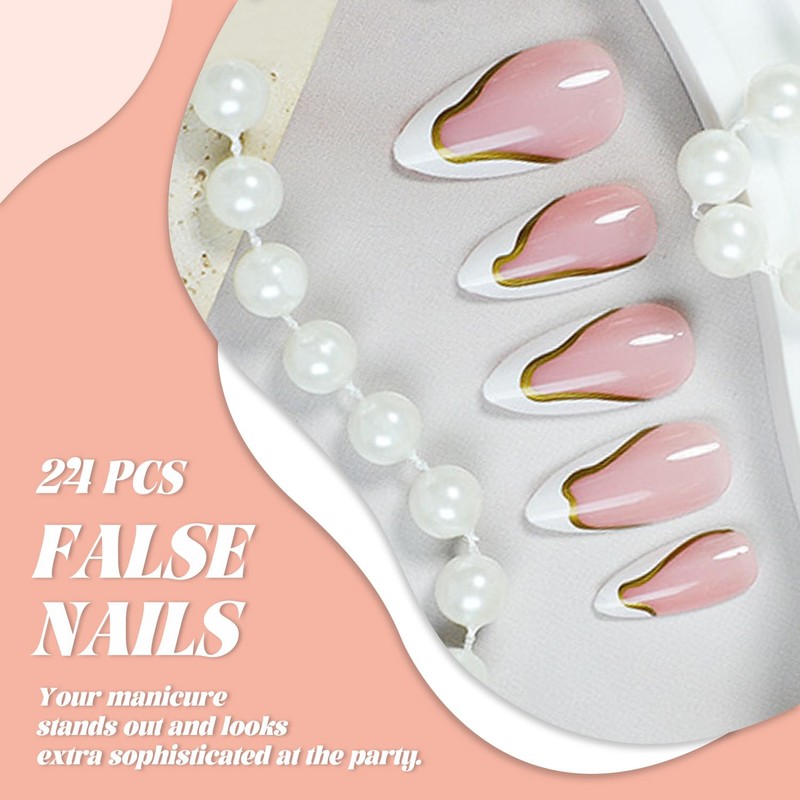 24Pcs Press On Almond Nails – Fake Nails with Jelly