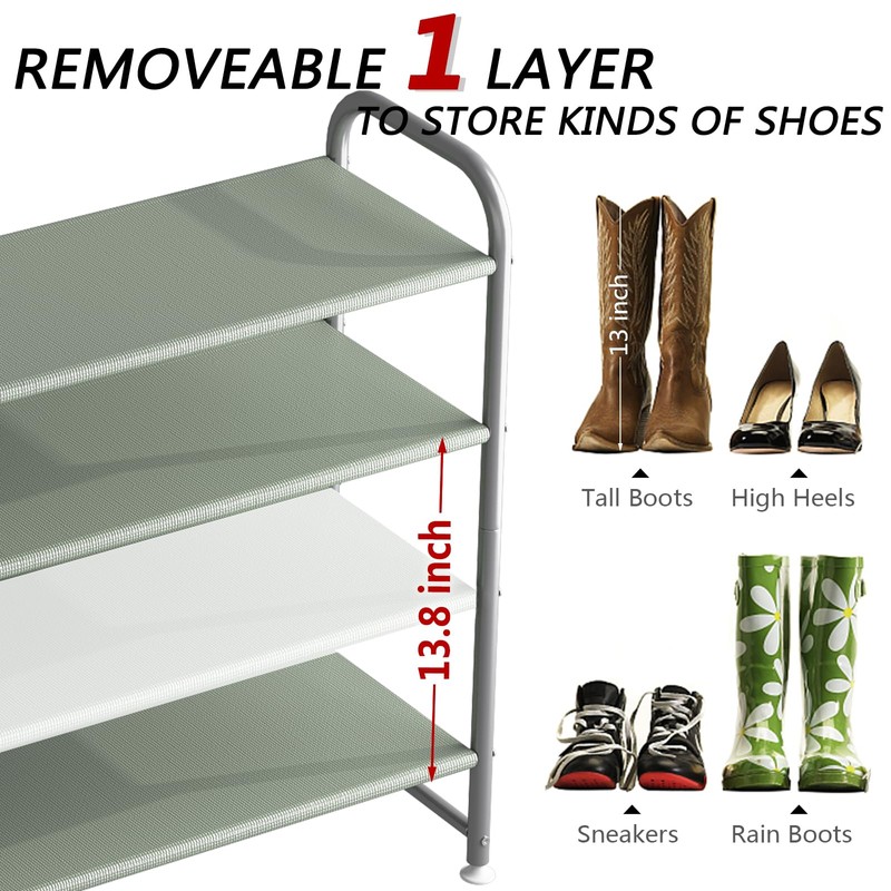 INGIORDAR Shoe Rack 4 Tier Long Storage Organizer Wide Metal