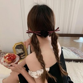 Natunofu Hair Clip, Stylish, Adult, PU Leather, Ribbon, Bangs, Hair Clip, Cute, Non-marking Hair Pin, Set of 2, PU Leather, Bow, Korean Style, Elegant, Elegant, Hair Clip, Elegant