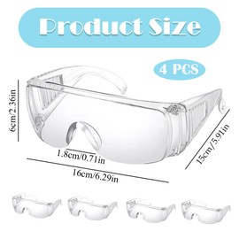 LIURFLNC Pack of 4 Safety Glasses, Safety Glasses for Glasses Wearers, Transparent Laboratory Safety Glasses, Work Safety Glasses, Children's Safety Glasses for Laboratory, Cycling, Mountaineering