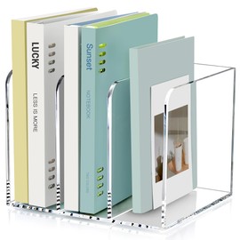SANRUI Acrylic Magazine Holder Desk Organizer Workspace Sorters，Clear Bookend File Sorter Holder，Folder Rack, Office Accessories Organization Storage with 3 Vertical Compartments