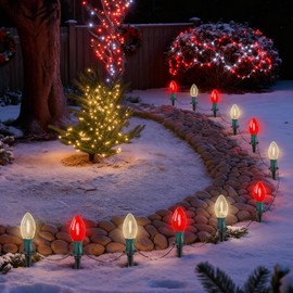 Konictom 19.5FT Red and White C9 Christmas Pathway Lights, Outdoor LED String Lights with 10 Connectable Bulbs, Waterproof Yard Decor for Walkway, Driveway, Garden, and Holiday Lighting