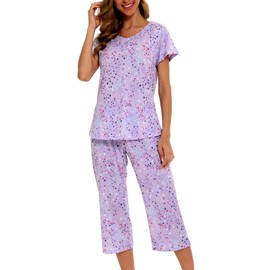 ENJOYNIGHT Womens Pajama Sets Cotton Summer Pjs Tops with Capri Pants Sleepwear (PU, 3X-Large)