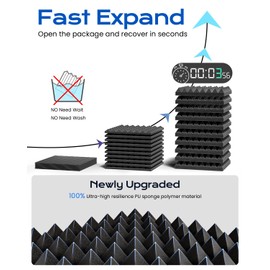 Sonicism 12 Pack Pyramid Sound Proof Foam Panels with Self-Adhesive, 12" X 12" X 2" Acoustic Foam Panels of High Density, Soundproof Wall Panels Fast Expand, Sound Absorption and Decoration (Black)