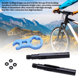 Xebslyti 2pcs Bike Bicycle Tubeless Prestas Valve Extender Extension with Core Wrench, Aluminum Alloy Tire Valve Extender Kit, 45mm 80mm (integrated-45mm)