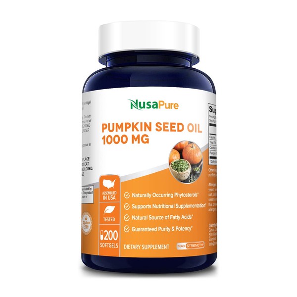 NusaPure Pumpkin Seed Oil 1000mg 200 Softgel Capsules (Non-GMO, Gluten Free) Naturally Occurring Phytosterols*