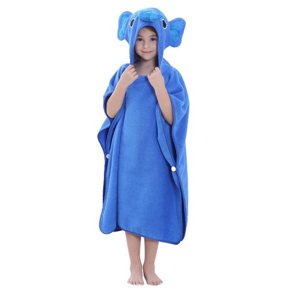 COOKY.D Baby Hooded Poncho Bath Towel 100% Soft Cotton Animal Bathrobe for Boys Girls 0-6 Years, 70 x 70 cm, Elephant