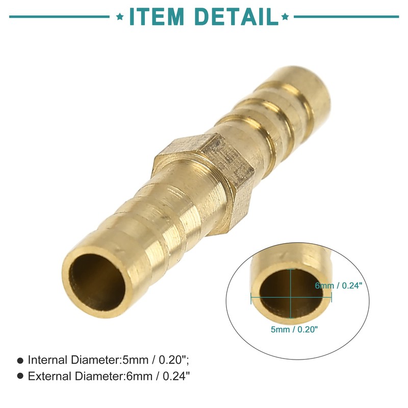 ACROPIX 5pcs Universal 6mm Gold Tone Brass Barb Hose Fitting