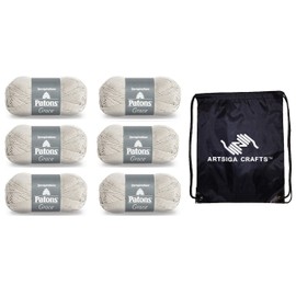 Patons Grace Clay 246062-62044 (6-Pack - Same Dye Lot) DK Light Worsted #3 Cotton Yarn for Crocheting and Knitting - Bundle with 1 Artsiga Crafts Project Bag