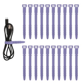 NQEUEPN 20pcs Reusable Purple Silicone Releasable Zip Ties, Cord Organizer Straps, Elastic Cord Management Cable Ties for Headphones, Charging Wire, Home Office Table Organization