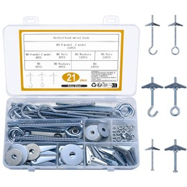 21 Sets Ceiling Hooks for Hanging Plants, Plasterboard Hooks for Ceiling Hooks Heavy Duty, M4 M6 Wing Spring Toggle Hooks Folding Dowels Mount Hook Fixing Anchors for Drywall Cavity Ceiling Light