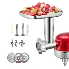 SOONHUA Metal Food Grinder Attachments for KitchenAid Stand Mixers, Meat Grinder, Sausage Stuffer Accessories Set Includes 4 Grinding Plates, 2 Sausage Stuffer Tubes, 3 Grinding Blades