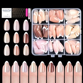 U-Shinein French Press On Nails, 9 Colors French Fake Nails, Full Cover French Nail Tips, 135 Pieces Short False Nails with Pre-Applied Base Coat & Tip Primer, Pre-made French Tips for Women, 02