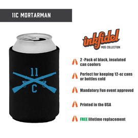 Military MOS 11C Infantry Mortarman 2 Pack Can Coolies Black