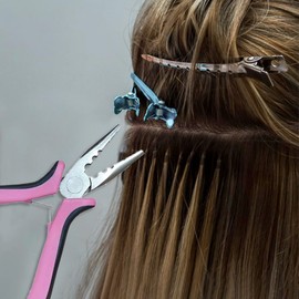 Set of 4 Hair Extension Pliers & Pulling Loop Tool Professional Hair Extensions Tool Kit for Micro and Nano Extensions Rings Hair Extensions