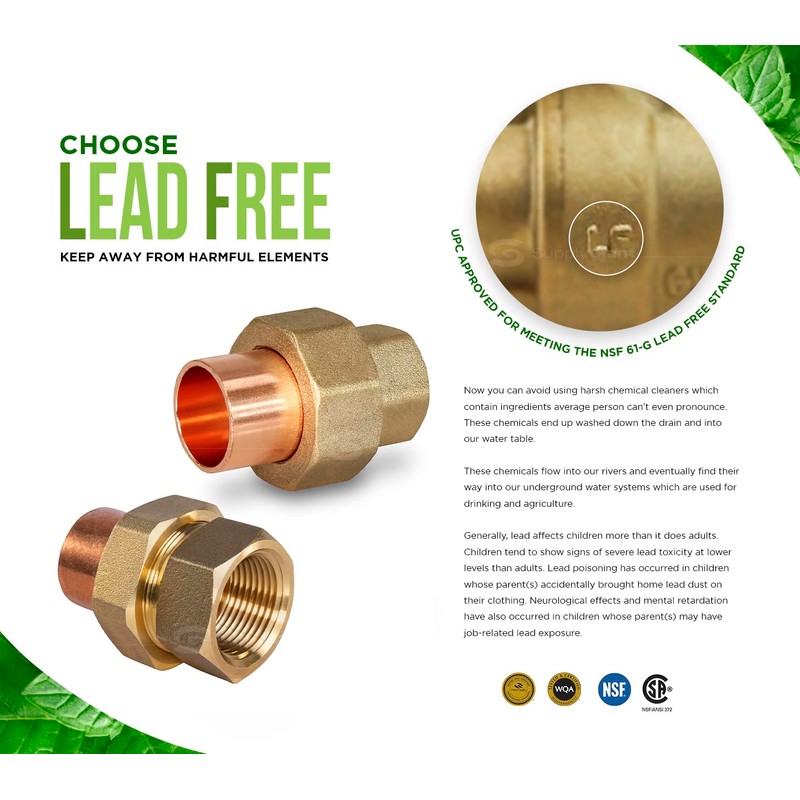 Everflow Supplies CCFU0034-NL 3/4" No Lead Copper Union Fitting with