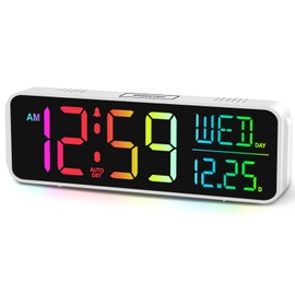Peakeep Large Display Digital Alarm Clock for Bedrooms, Date Day of Week Temp Desk Table Clocks for Living Room Office, Dimmable Plug in Electric Clock, 5 Volumes, Loud, Auto DST