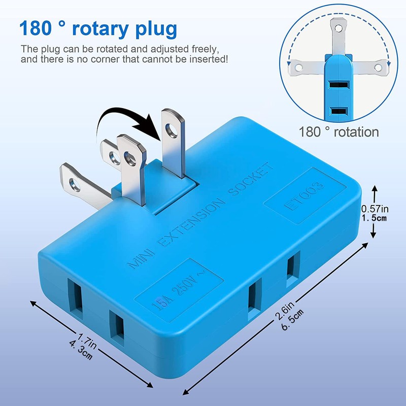 ETwinCoo Flat Wall Plug Adapter AC Outlet Extender, 2-Prong Swivel