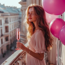 Physkoa Pink Champagne Flutes Set of 6-Glass Champagne Glasses with Blushpink Color,LeadFree Crystal Champagne Glasses for Pink Party Decoration