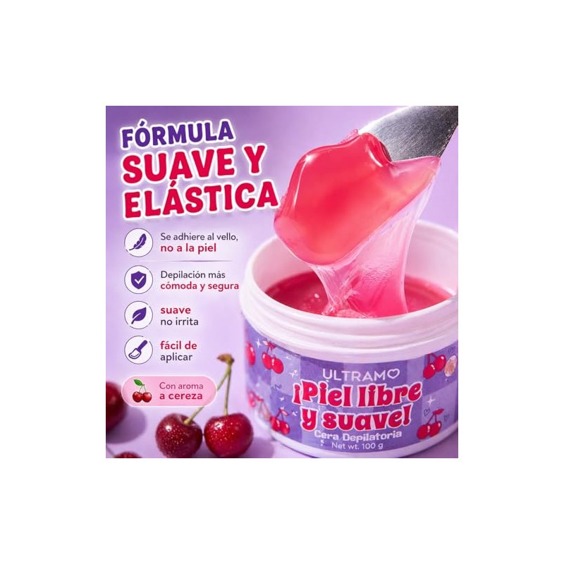 ULTRAMO Cera Depilatoria Suave | Depilacion Sin Dolor（Cereza）